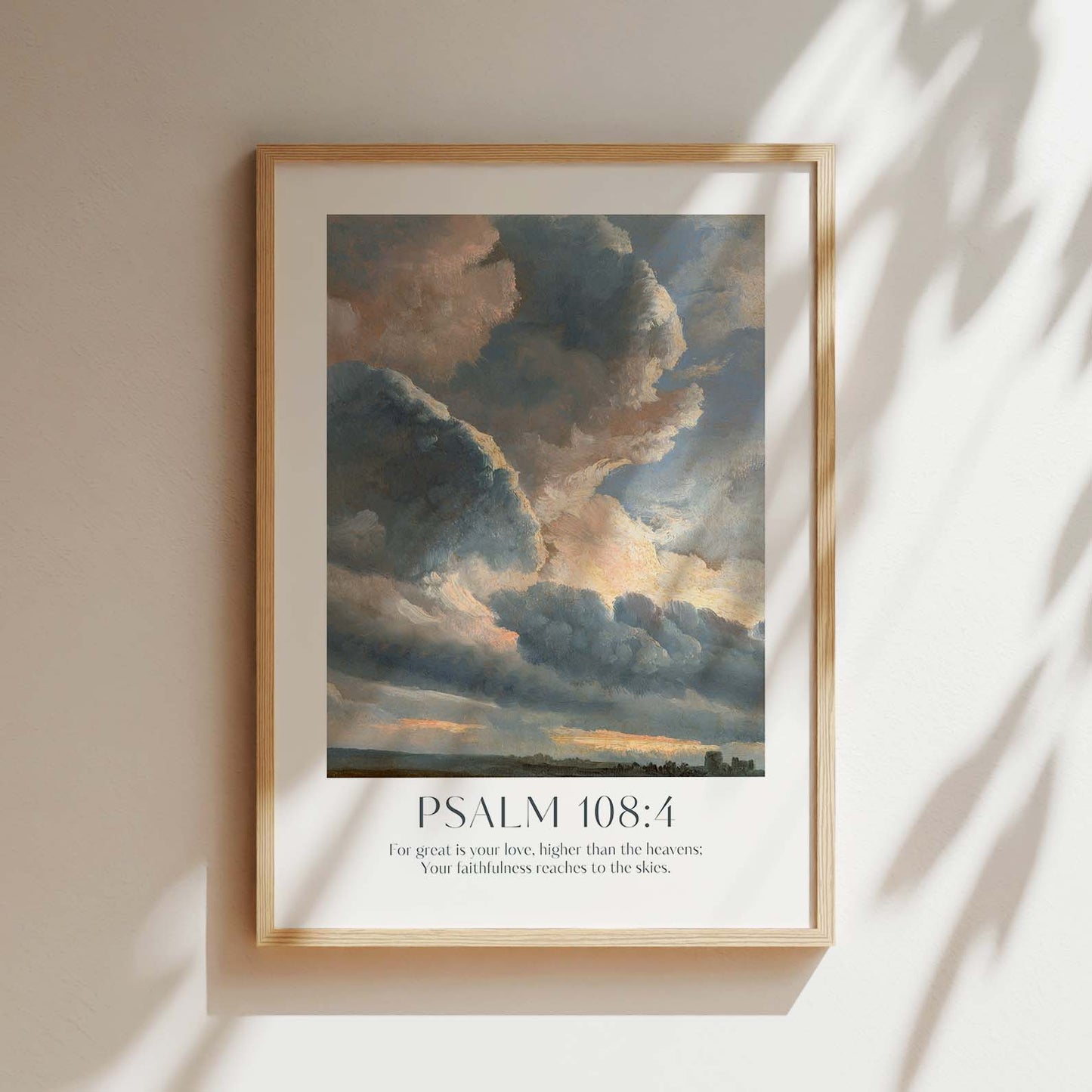 Psalm 108:4 'For great is your love, higher than the heavens; Your faithfulness reaches to the skies' Framed Print. High-quality Christian Thanksgiving Seasonal Home Decor. Christian Wall Art Gift.