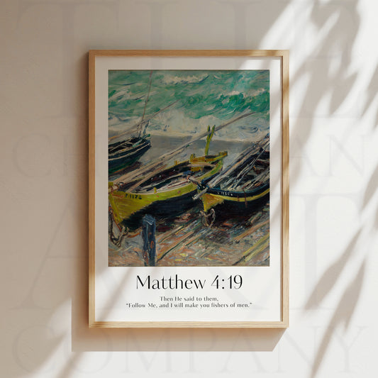 Vintage-style framed wall art showcasing a Monet painting of a landscape with the Isaiah bible verse for Christian Home Decor