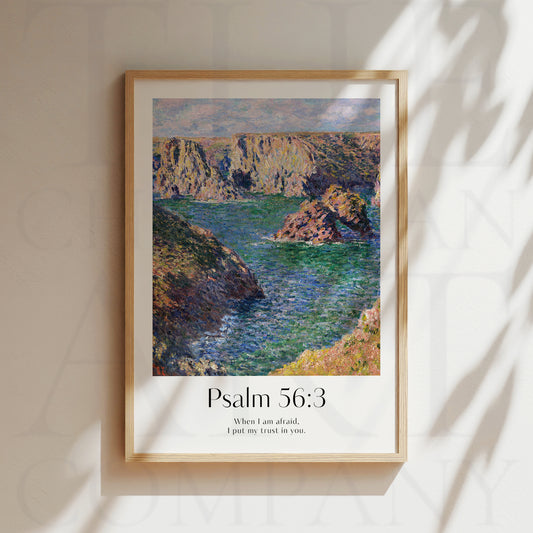 Vintage-style framed wall art showcasing a Monet painting of a landscape with the Isaiah bible verse for Christian Home Decor