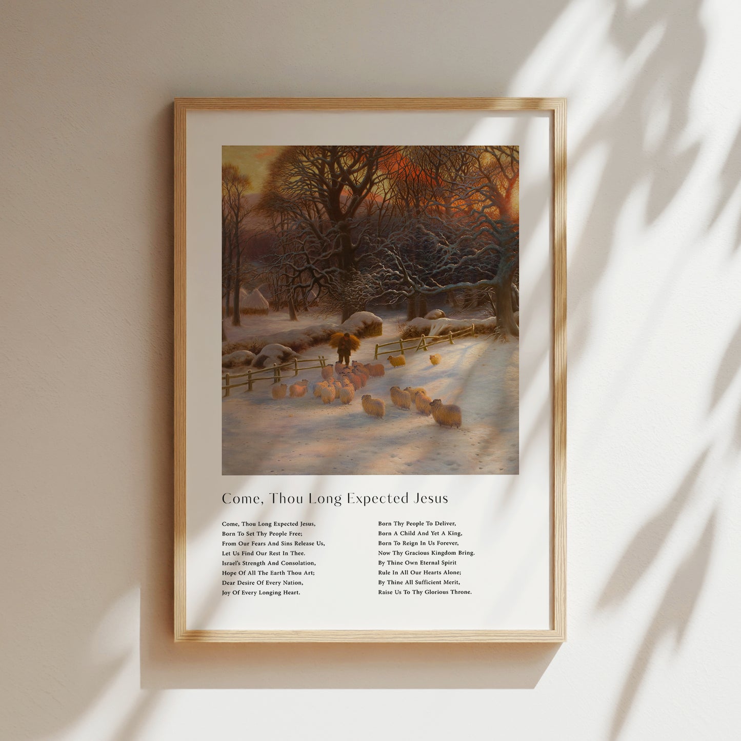 Vintage christmas carol 'Come Thou Long Expected Jesus' framed print for Christian Christmas Home decor.