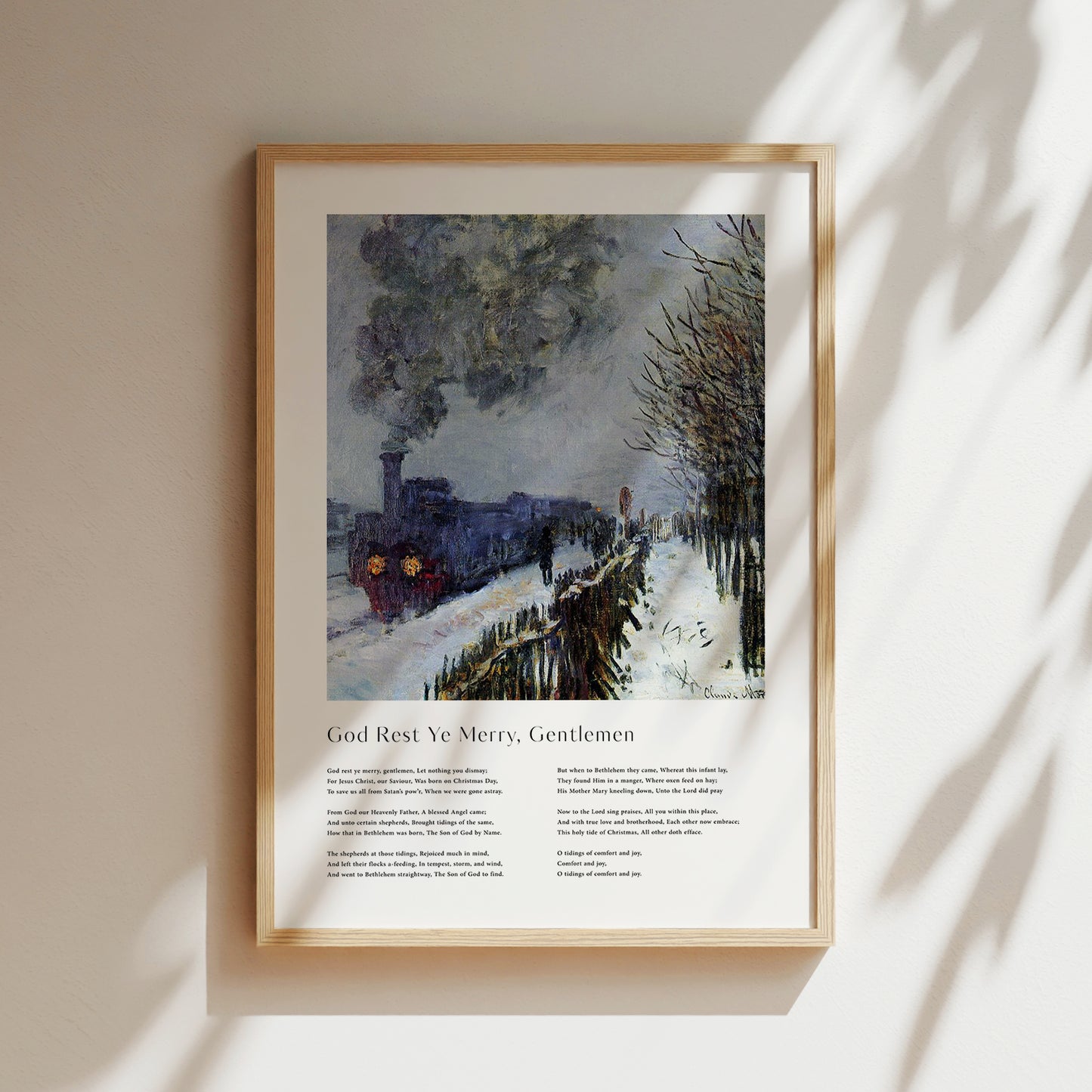 Vintage christmas carol 'God rest ye merry gentlemen' framed print for Christian Christmas Home decor.