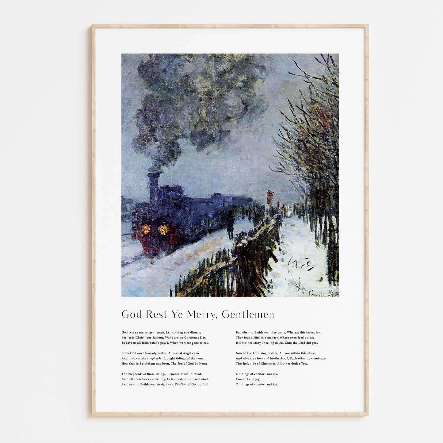 Vintage christmas carol 'God rest ye merry gentlemen' framed print for Christian Christmas Home decor.