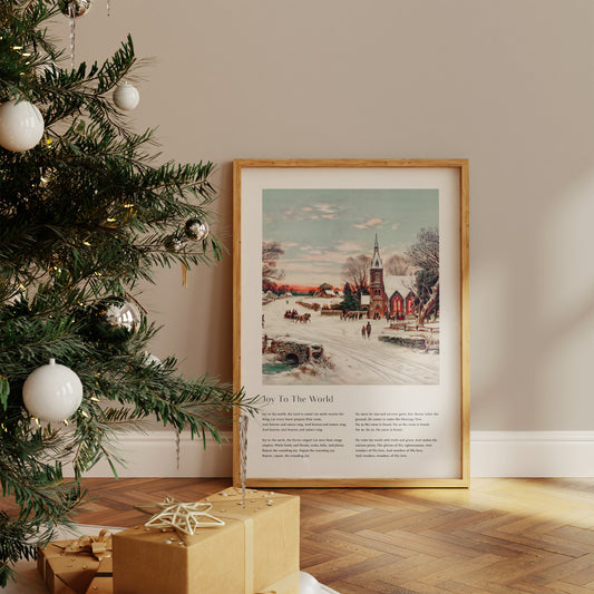 Vintage christmas carol  'Joy To The World' framed print for Christian Christmas Home decor.