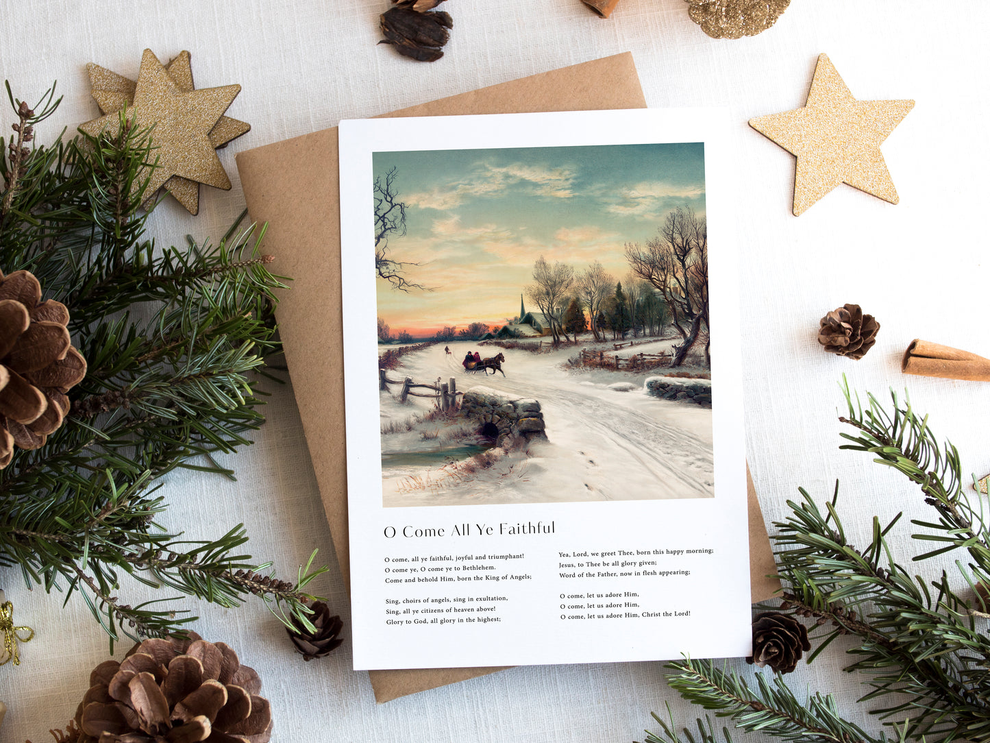 Vintage christmas carol 'O Come All Ye Faithful' framed print for Christian Christmas Home decor.