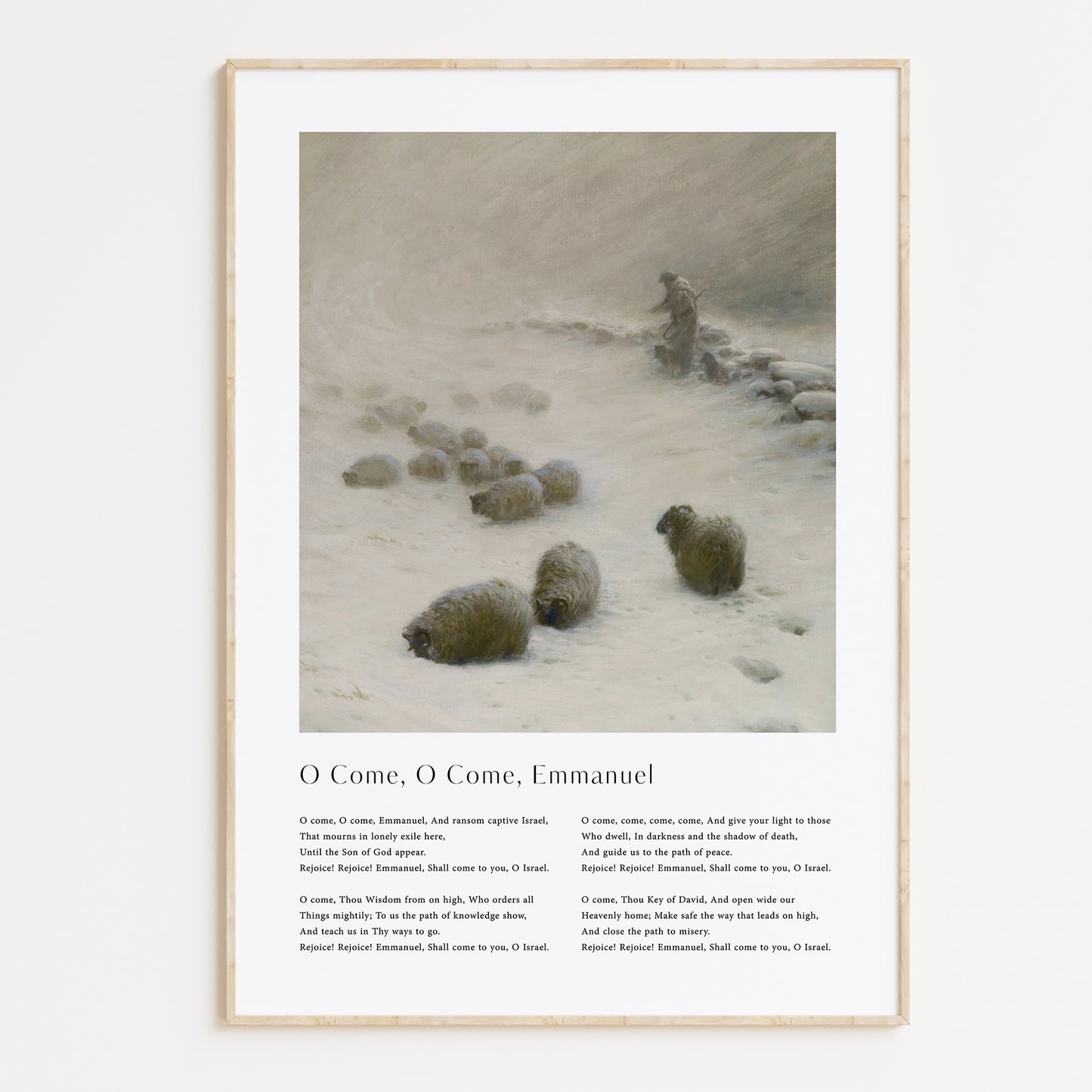 Vintage christmas carol 'God rest ye merry gentlemen' framed print for Christian Christmas Home decor.