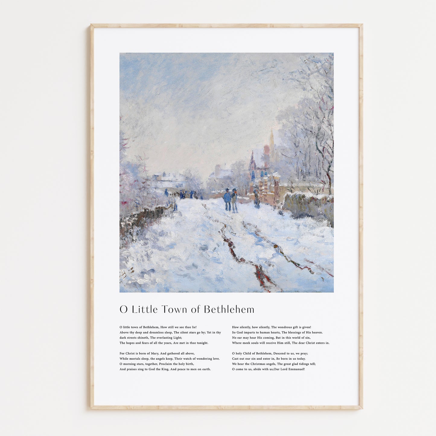 Vintage christmas carol 'O Little Town Of Bethlehem' framed print for Christian Christmas Home decor.