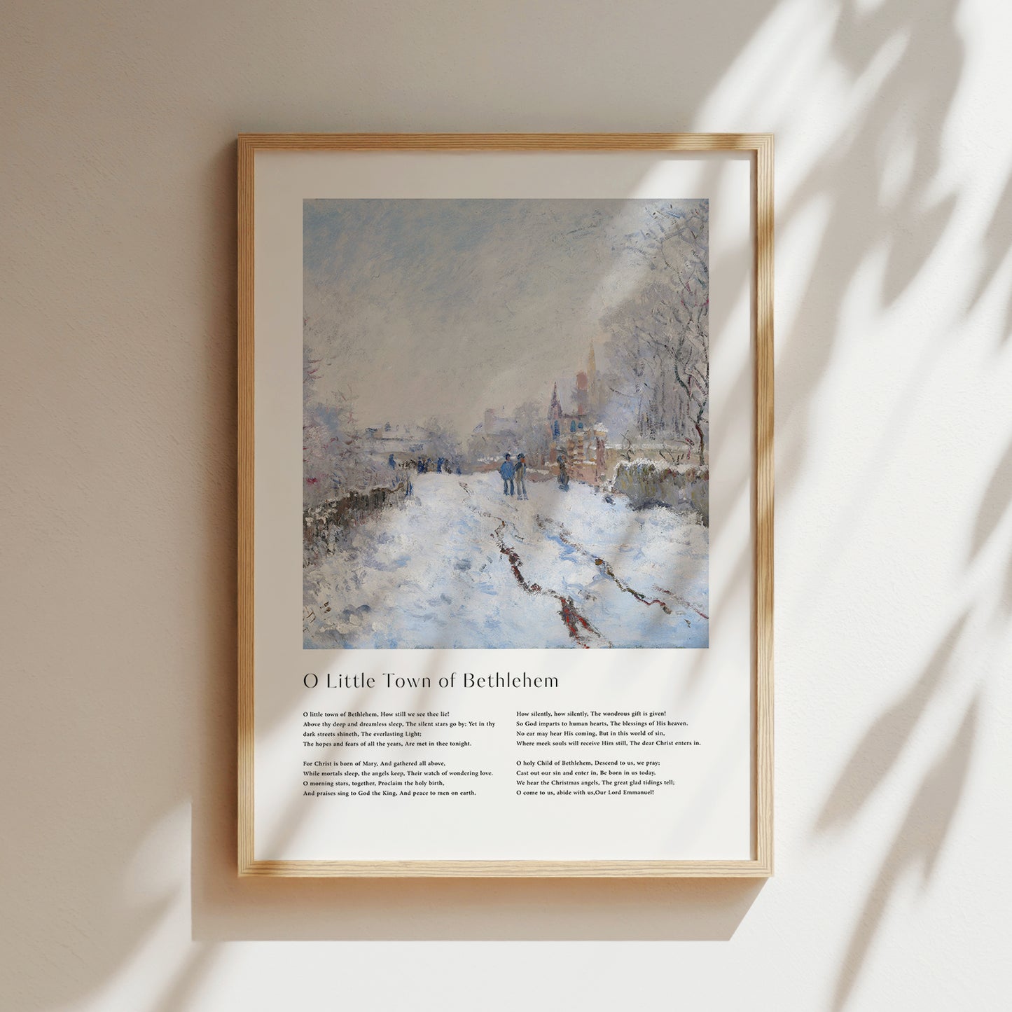 Vintage christmas carol 'O Little Town Of Bethlehem' framed print for Christian Christmas Home decor.