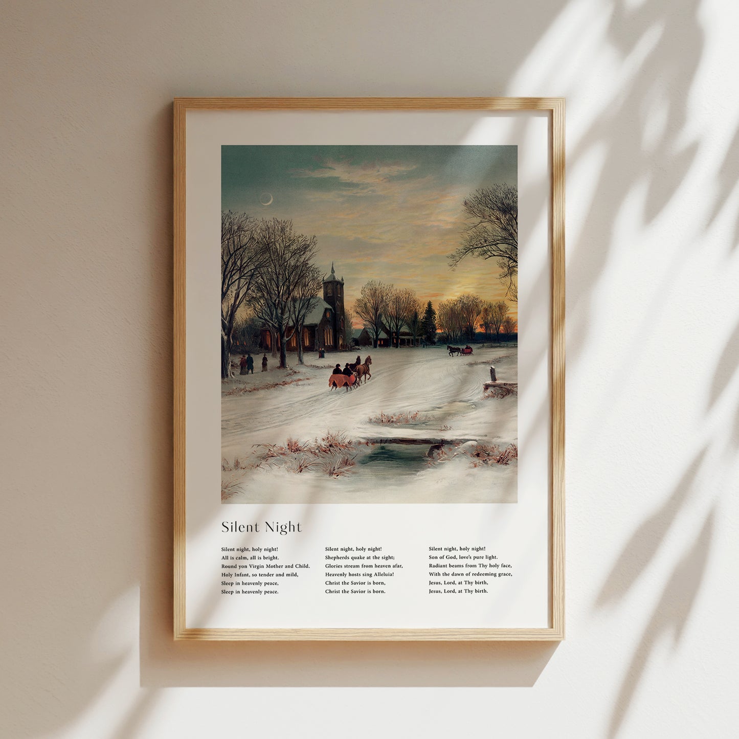 Vintage christmas carol 'Silent Night' framed print for Christian Christmas Home decor.
