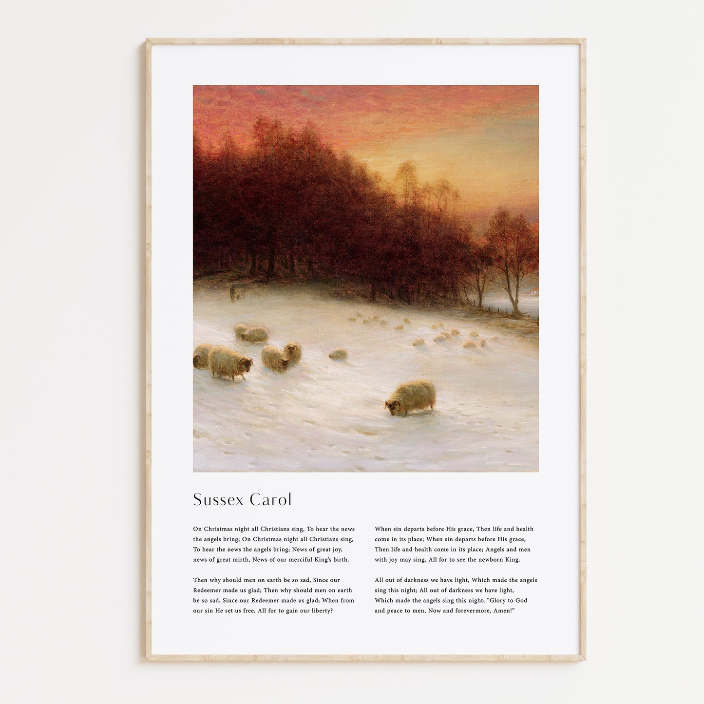Vintage christmas carol 'Sussex Carol' framed print for Christian Christmas Home decor.
