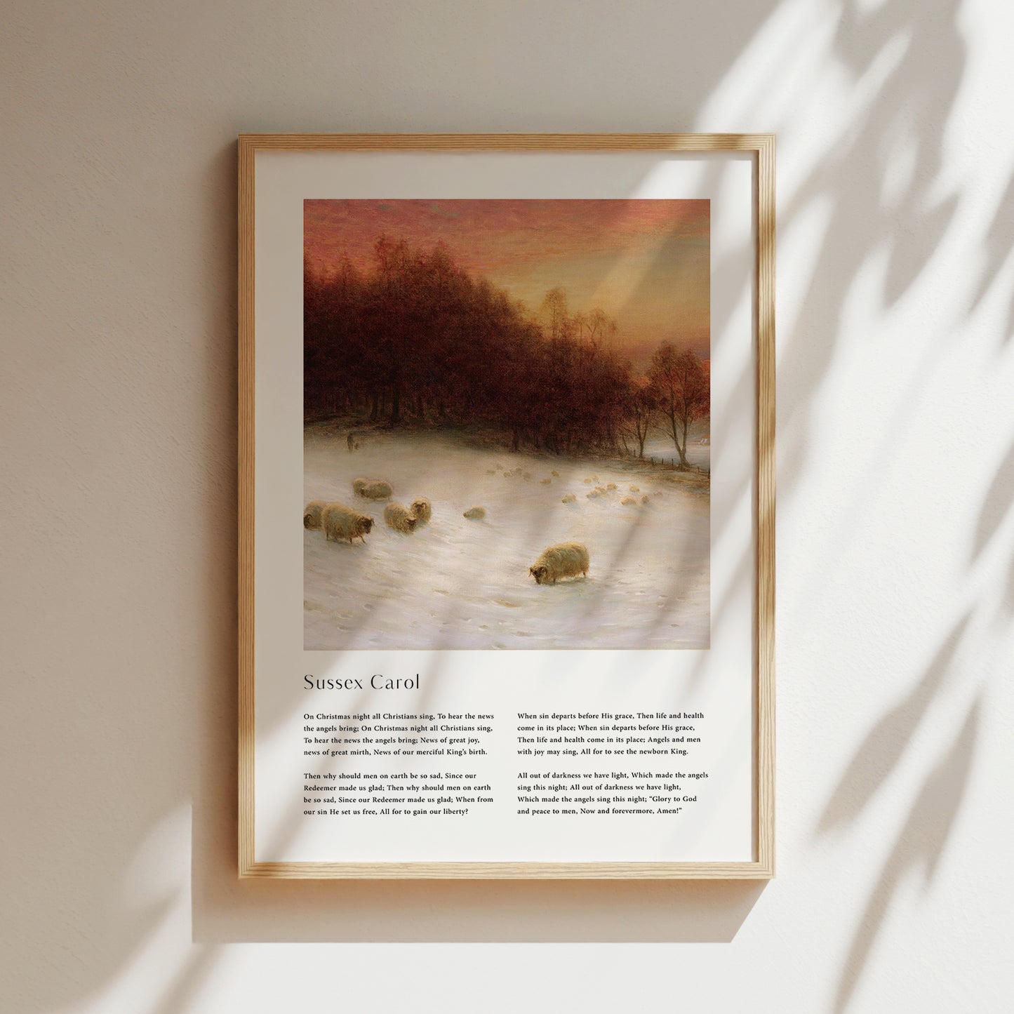 Vintage christmas carol 'Sussex Carol' framed print for Christian Christmas Home decor.