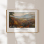 Framed Isaiah 41:10 Bible verse wall art with a warm mountain landscape and soft natural window shadows.