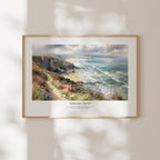 Framed Hebrews 10:23 Bible verse wall art with a windswept coastal scene and soft natural window shadows.