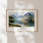 Framed Psalm 46:10 Bible verse wall art with a serene mountain and lake scene in soft natural window light.