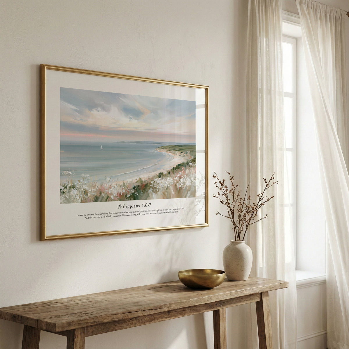 Philippians 4:6-7 Contemporary Christian Wall Art | Horizontal