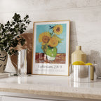 A framed Christian Print  on the kitchen counter with a vintage floral print by Van Gogh and the bible verse Ephesians 2:8-9