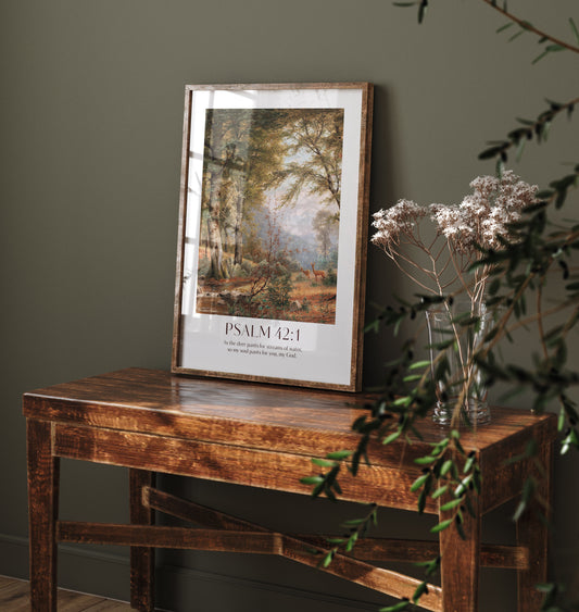 I lift my eyes up to the mountains-Psalm 42:1-Thanksgiving Christian Home Decor-Vintage. High quality Framed Wall Art. Seasonal Wall Art. 