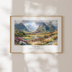 Framed Psalm 16:8 Bible verse wall art with a peaceful mountain scene and soft natural window shadows.