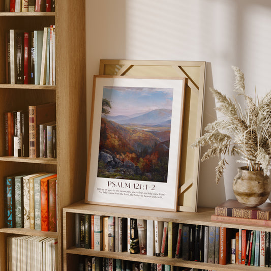 I lift my eyes up to the mountains-Psalm 121-Thanksgiving Christian Home Decor-Vintage. High quality Framed Wall Art. Seasonal Wall Art. 