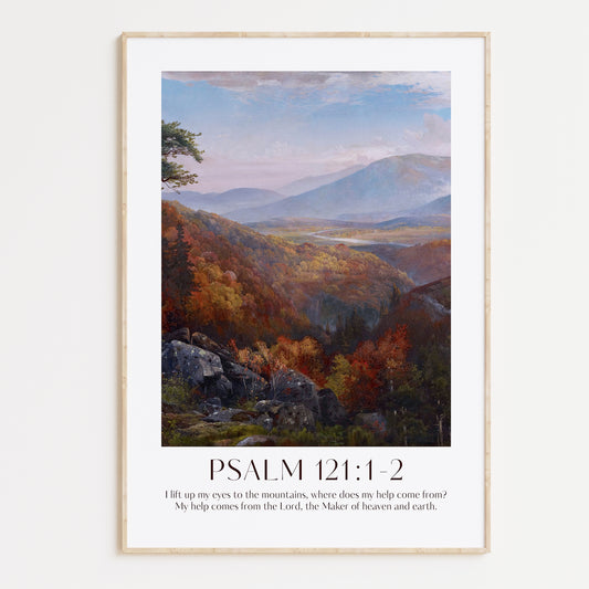I lift my eyes up to the mountains-Psalm 121-Thanksgiving Christian Home Decor-Vintage. High quality Framed Wall Art. Seasonal Wall Art. 