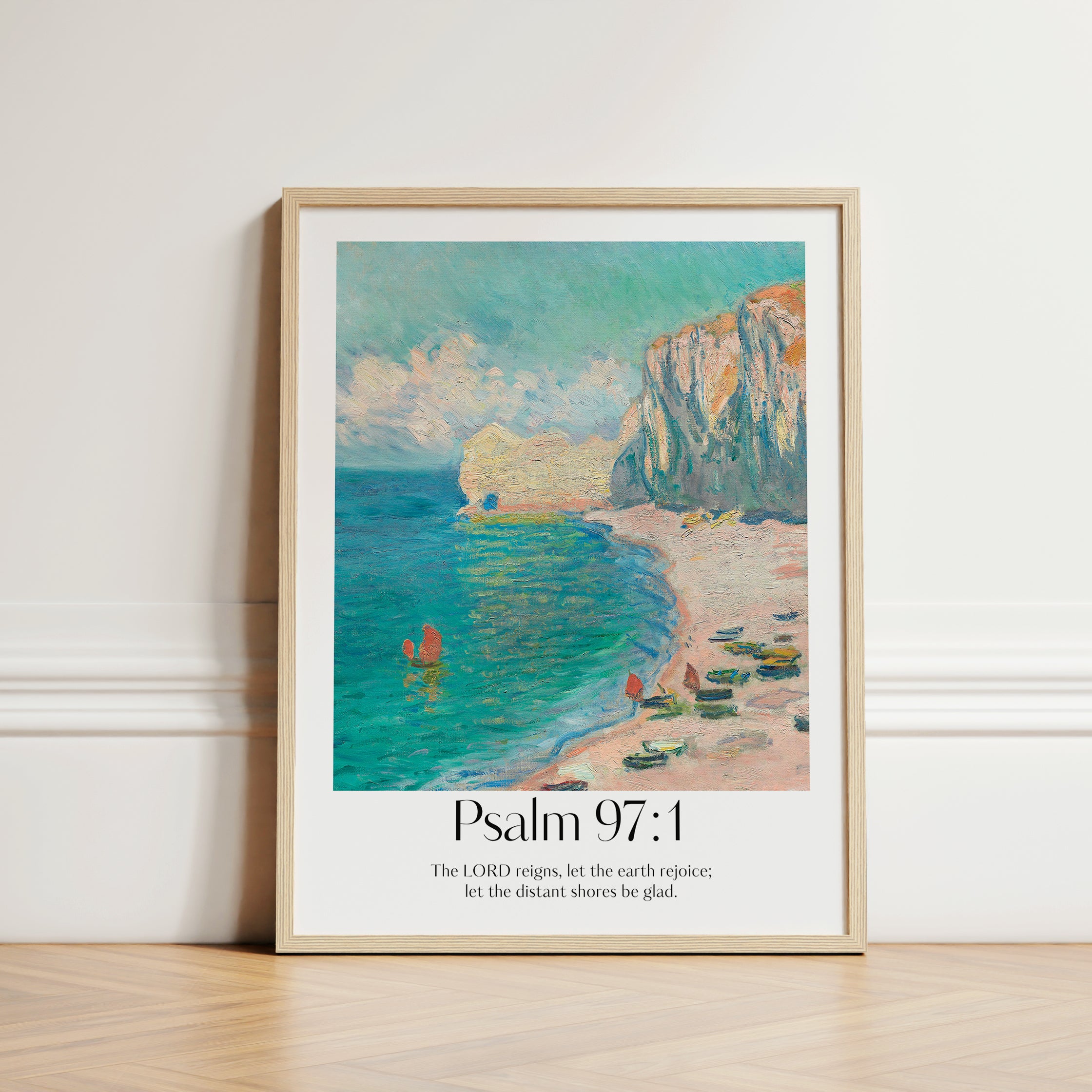 A large custom Christian Print with a beautiful seascape and the verse from Psalm 97