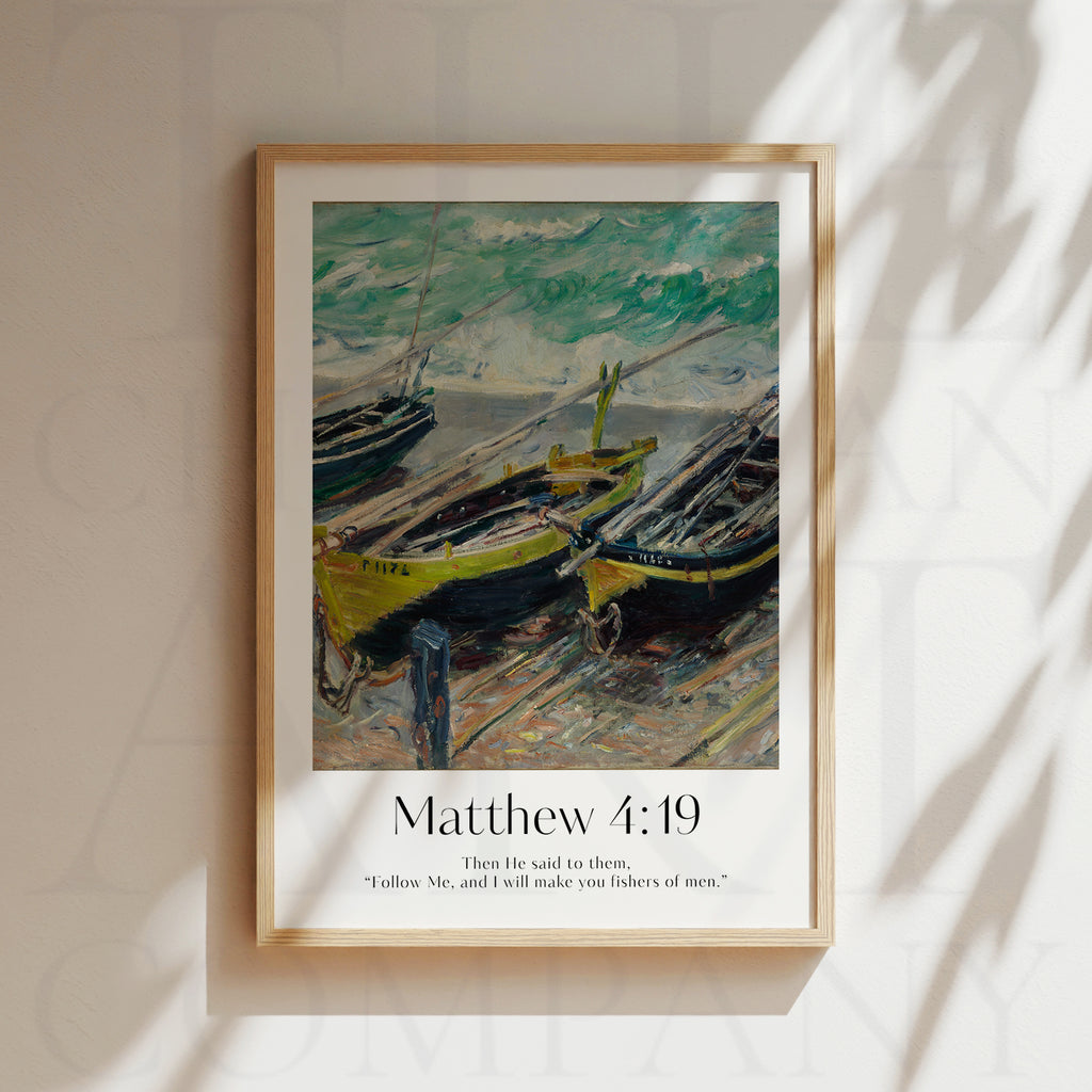 Vintage-style framed wall art showcasing a Monet painting of a landscape with the Isaiah bible verse for Christian Home Decor