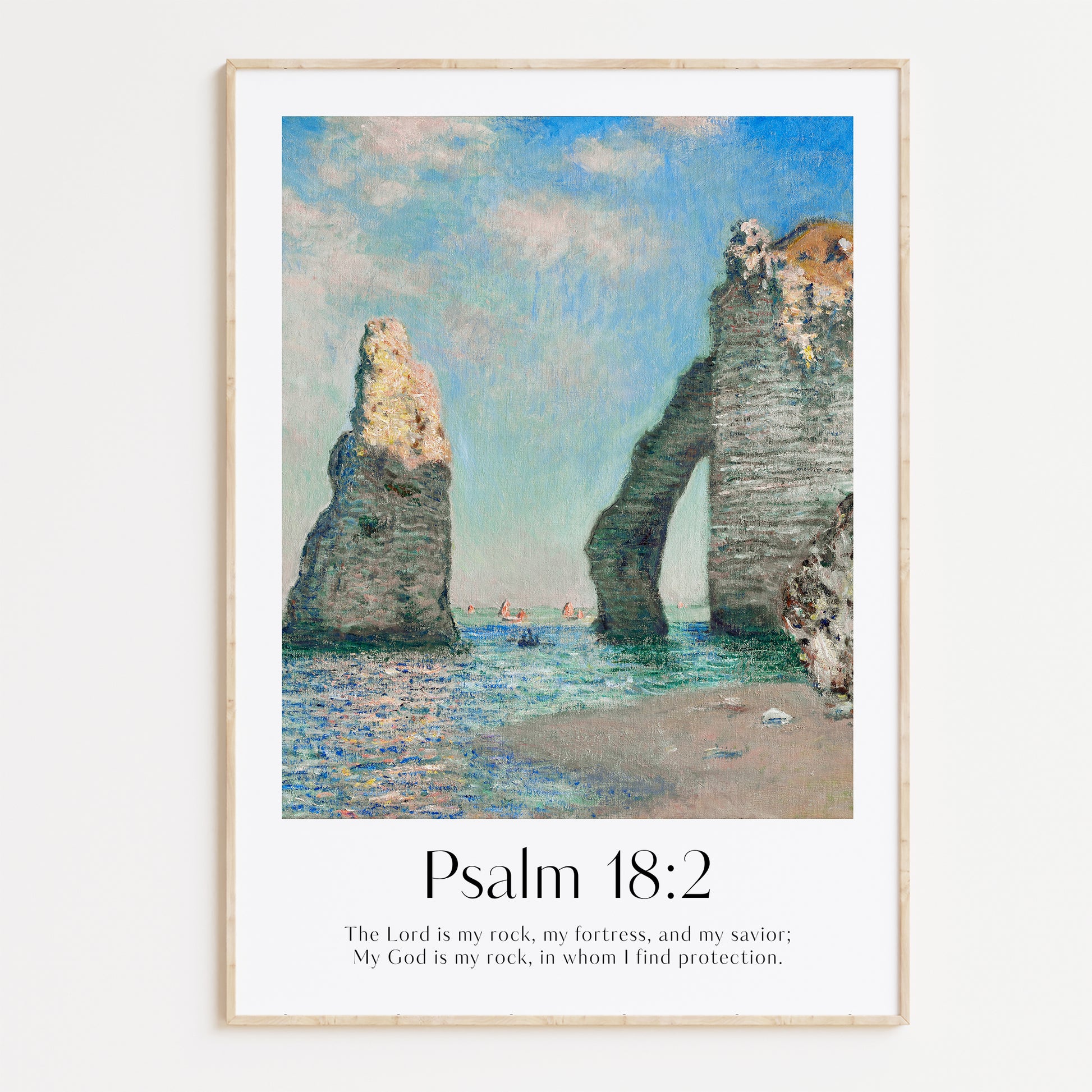 Vintage-style framed wall art showcasing a Monet painting of a landscape with the Isaiah bible verse for Christian Home Decor