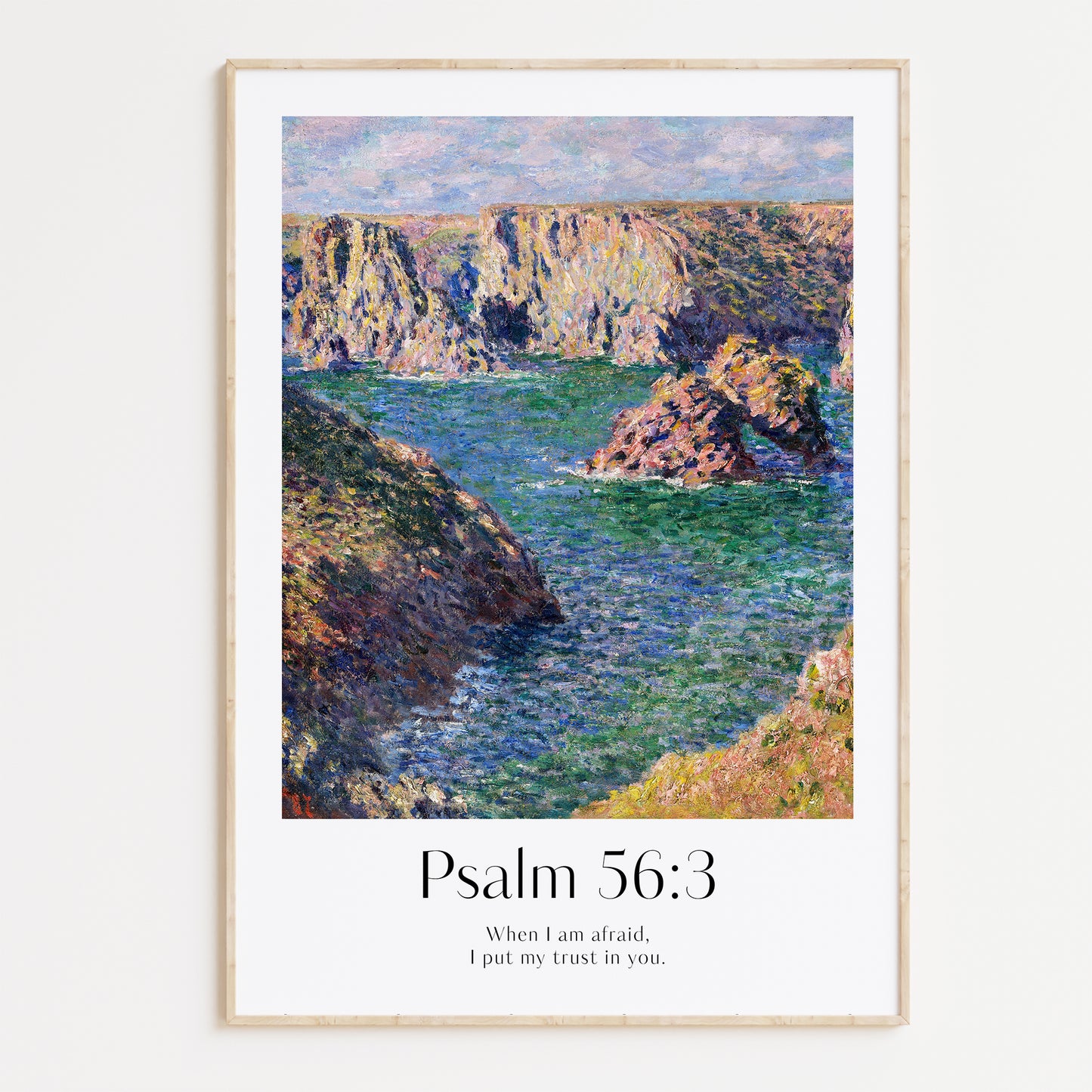 Vintage-style framed wall art showcasing a Monet painting of a landscape with the Isaiah bible verse for Christian Home Decor