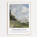 Vintage-style framed wall art showcasing a Monet painting of a landscape with the Trust In The Lord bible verse for Christian Home Decor