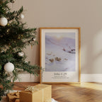 Vintage Christian Christmas Framed Print with people ice-skating and the bible verse from John 1:29: Behold, the lamb of God, Who takes away the sin of the world!