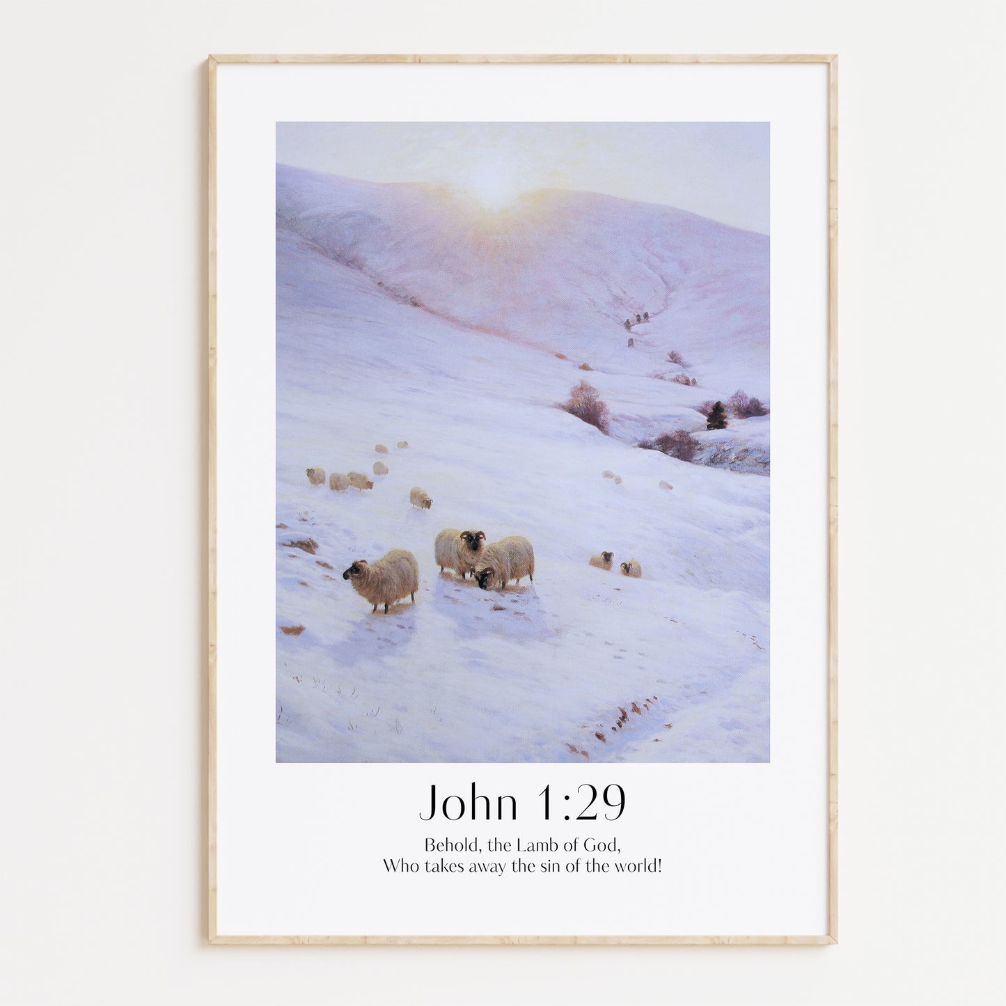 Vintage Christian Christmas Framed Print with people ice-skating and the bible verse from John 1:29: Behold, the lamb of God, Who takes away the sin of the world!
