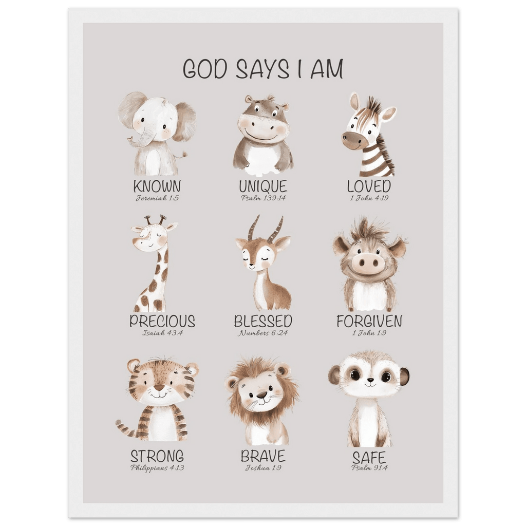 God Says I Am Print | Safari Animals - The Christian Art Company