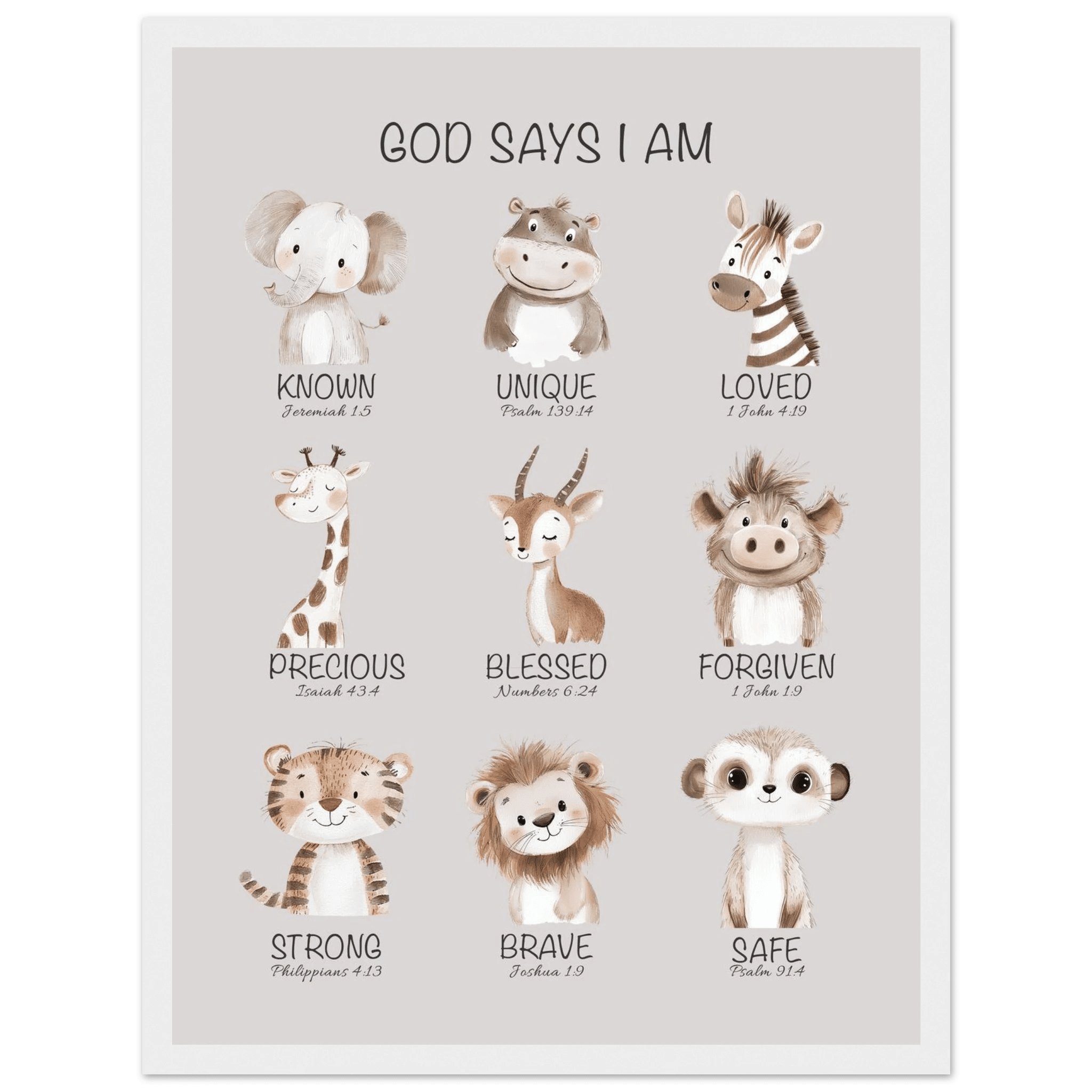 God Says I Am Print | Safari Animals - The Christian Art Company