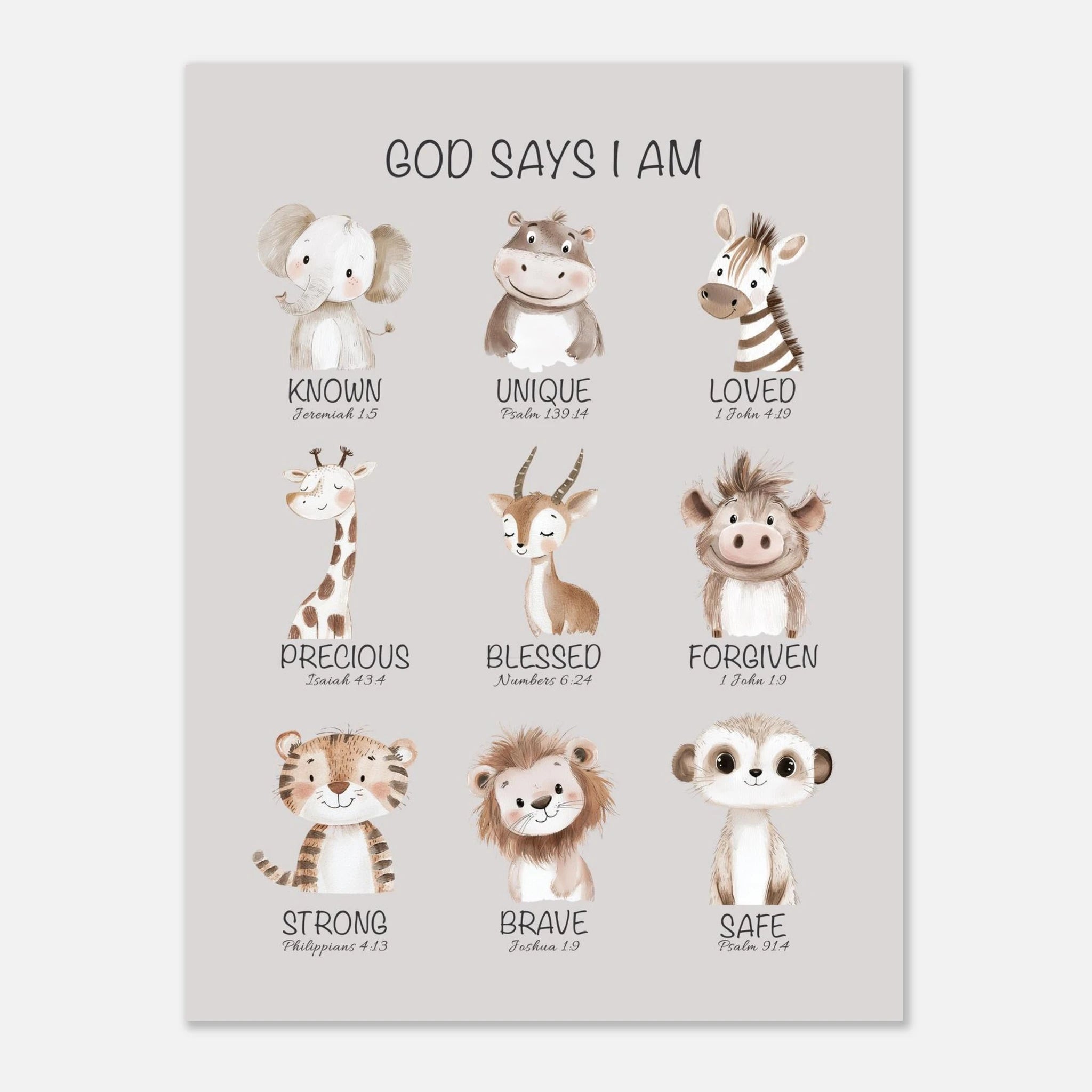 God Says I Am Print | Safari Animals - The Christian Art Company