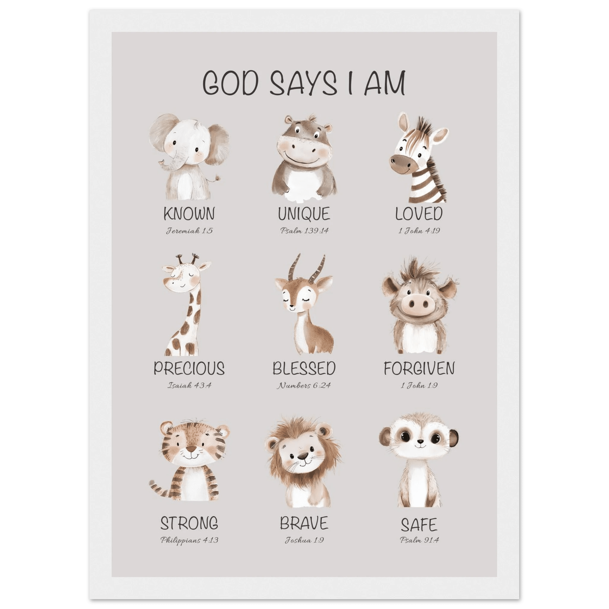 God Says I Am Print | Safari Animals - The Christian Art Company