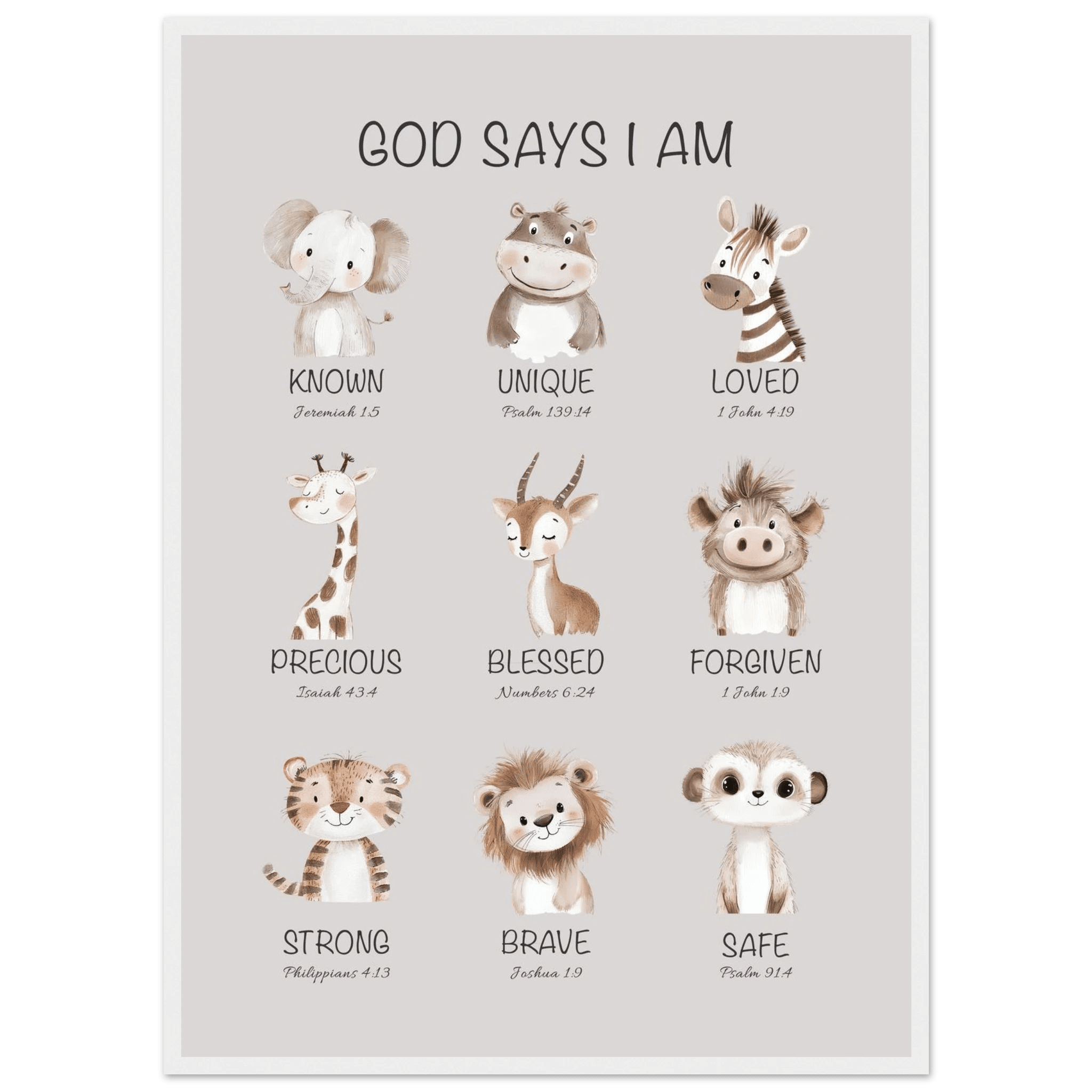 God Says I Am Print | Safari Animals - The Christian Art Company