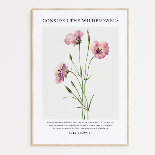 Vintage-style framed wall art showcasing an illustration of flowers with the ‘do not worry’ bible verse for Christian Home Decor