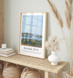 Framed Christian wall art print featuring a vintage-style landscape inspired by Alfred Sisley. The artwork shows a peaceful riverside village scene, paired with the Bible verse Jeremiah 29:11: "For I know the plans I have for you," declares the Lord, "plans to prosper you and not to harm you, plans to give you hope and a future." This piece combines serene imagery with a message of hope and faith, making it perfect for home decor or a prayer space.