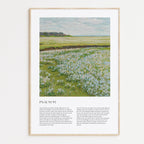 Framed Christian wall art print featuring a tranquil landscape in a vintage style. The artwork displays a peaceful field of flowers under a bright sky, paired with the full text of Psalm 91. This piece combines the beauty of nature with spiritual reflection, making it a comforting addition to any home or prayer space.