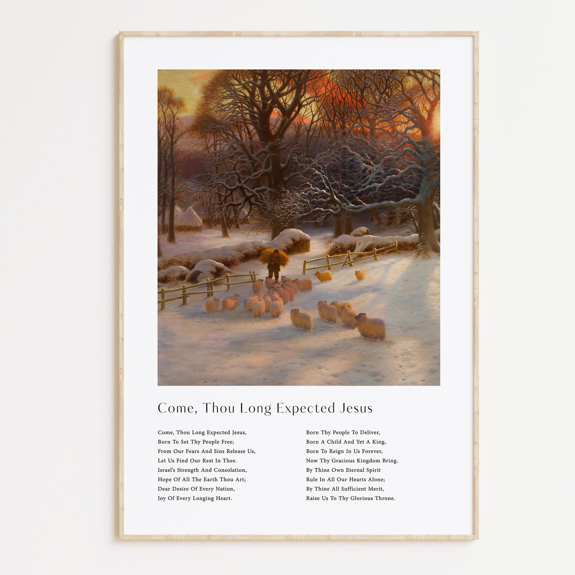Vintage christmas carol  'Come Thou Long Expected Jesus' framed print for Christian Christmas Home decor.