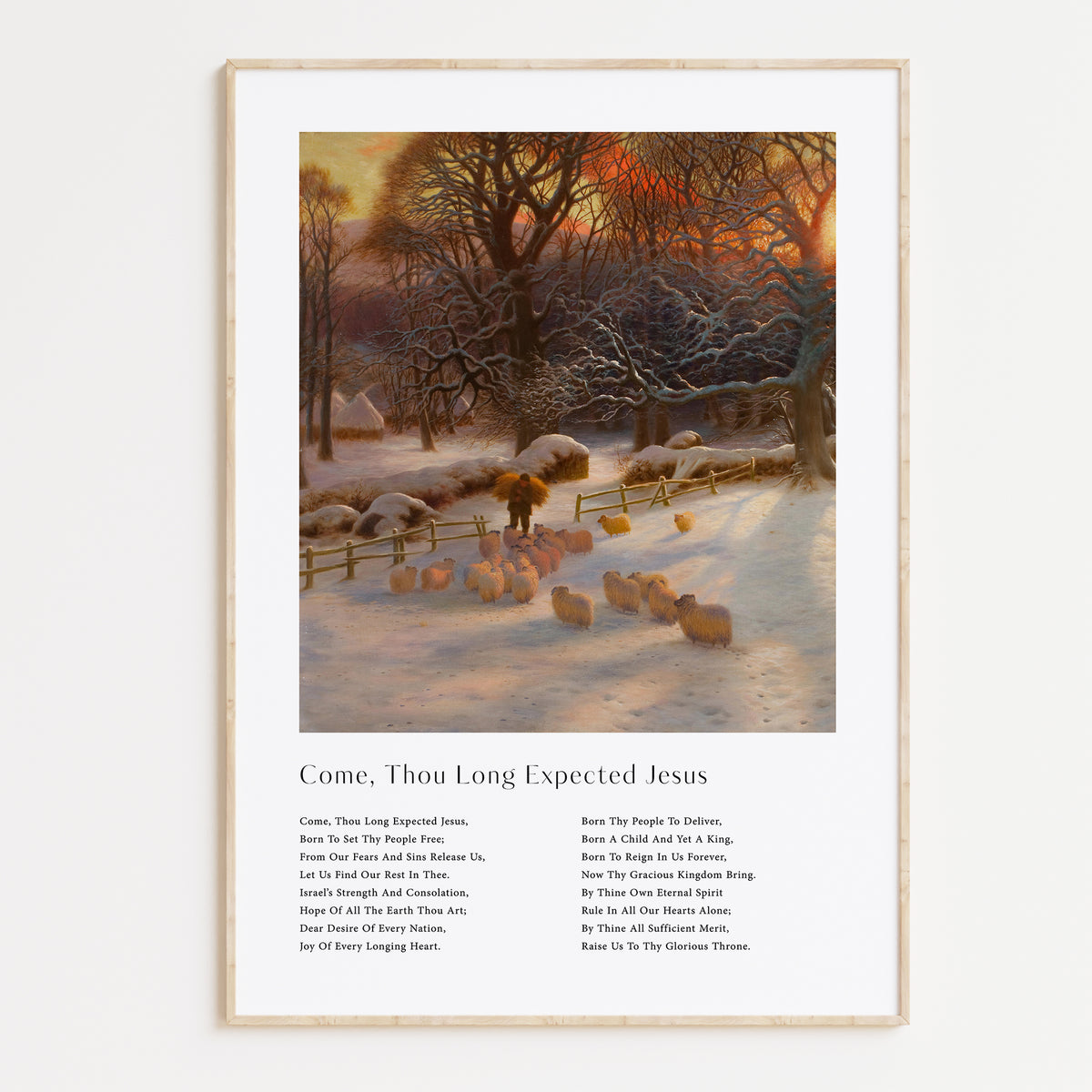 Vintage christmas carol  'Come Thou Long Expected Jesus' framed print for Christian Christmas Home decor.