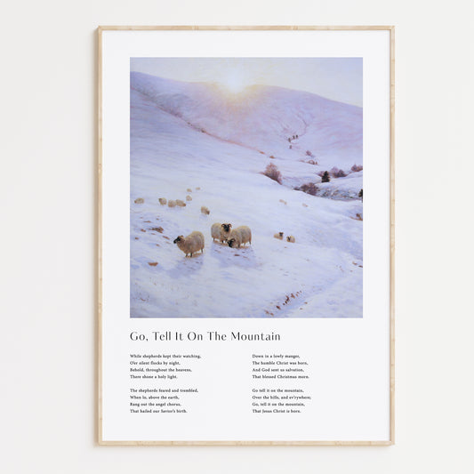 Vintage christmas carol  'Go Tell It On The Mountain' framed print for Christian Christmas Home decor.