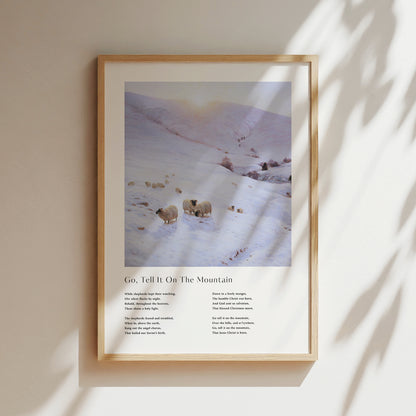 Vintage christmas carol  'Go Tell It On The Mountain' framed print for Christian Christmas Home decor.