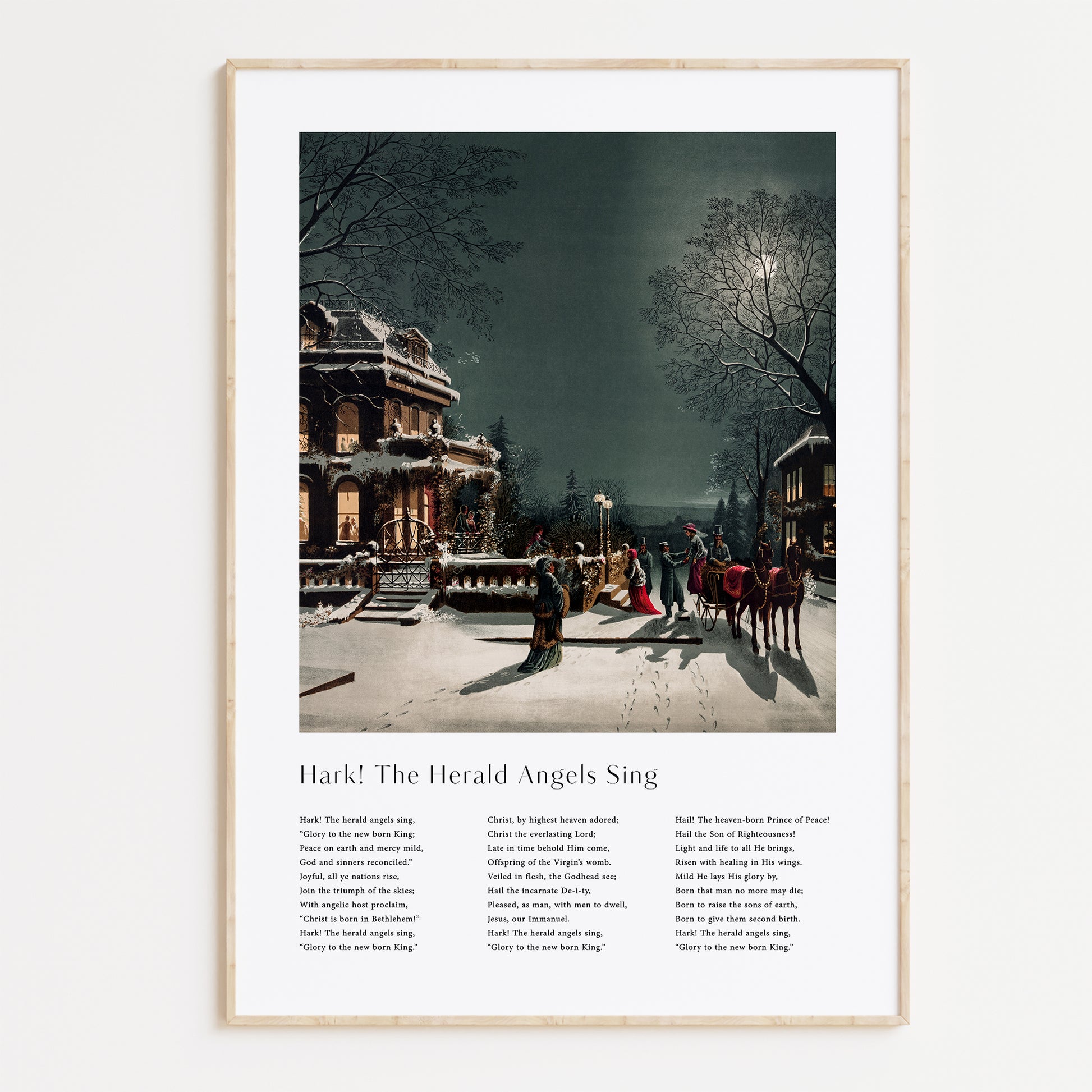 Vintage christmas carol  'Hark The Herald Angels Sing' framed print for Christian Christmas Home decor.