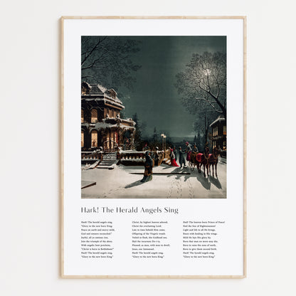 Vintage christmas carol  'Hark The Herald Angels Sing' framed print for Christian Christmas Home decor.