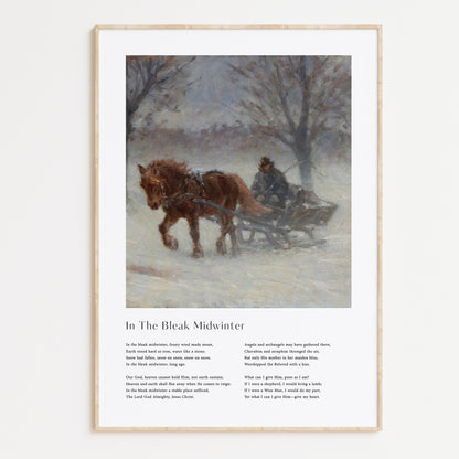 Vintage christmas carol  'In The Bleak Midwinter' framed print for Christian Christmas Home decor.