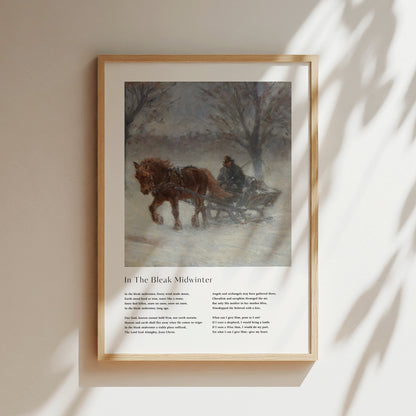 Vintage christmas carol  'In The Bleak Midwinter' framed print for Christian Christmas Home decor.