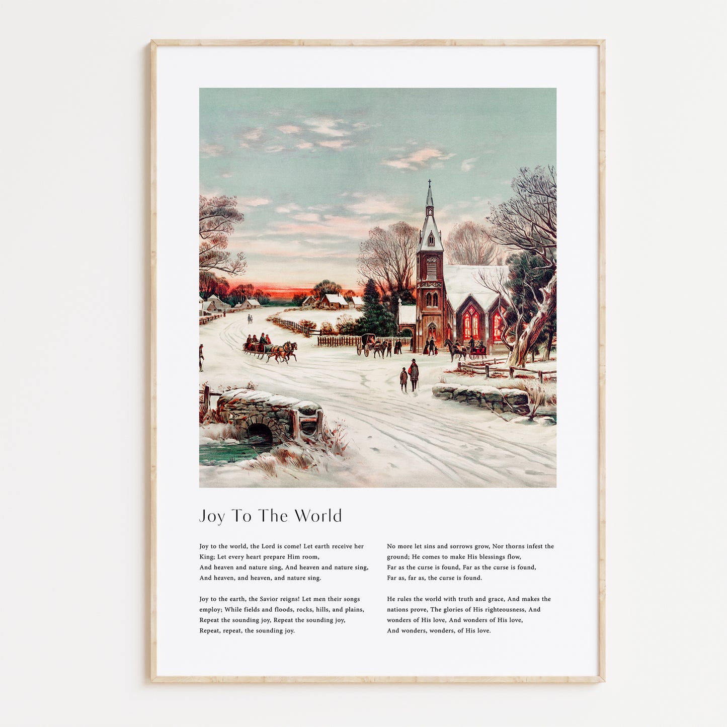 Vintage christmas carol  'Joy To The World' framed print for Christian Christmas Home decor.