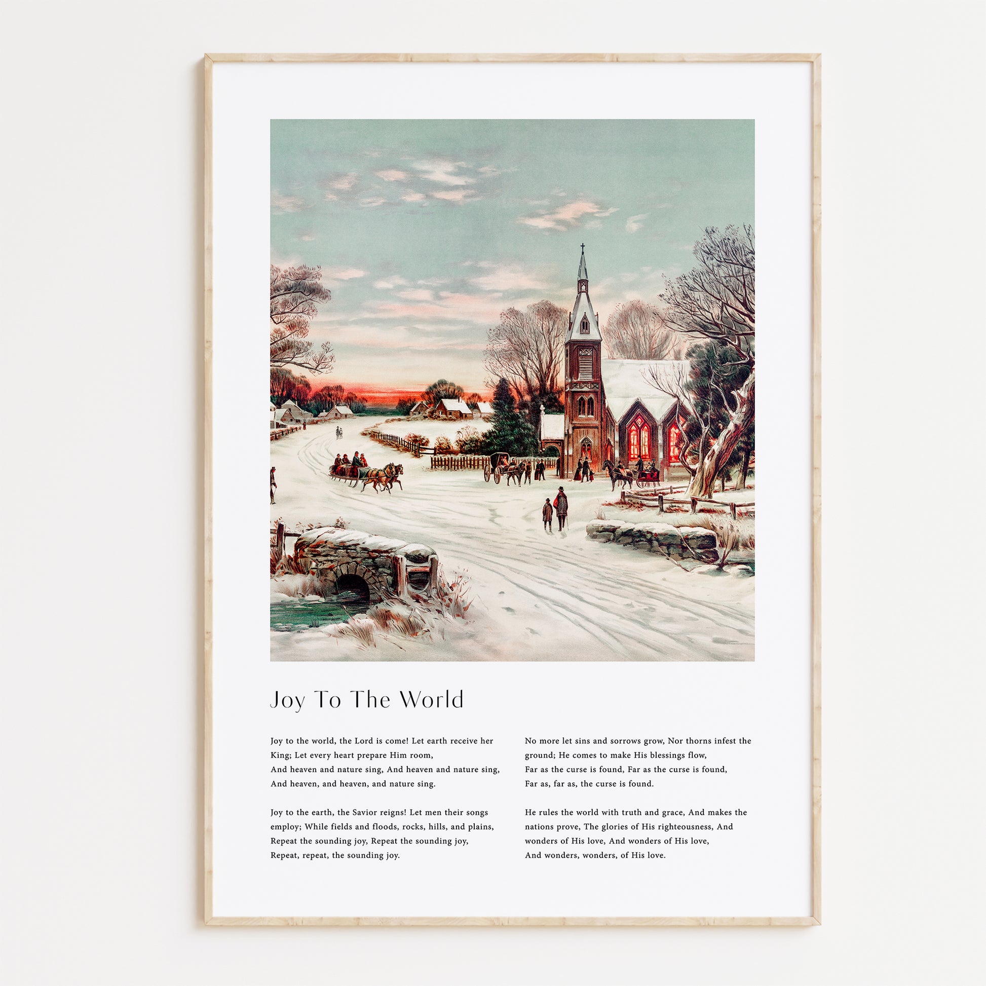 Vintage christmas carol  'Joy To The World' framed print for Christian Christmas Home decor.