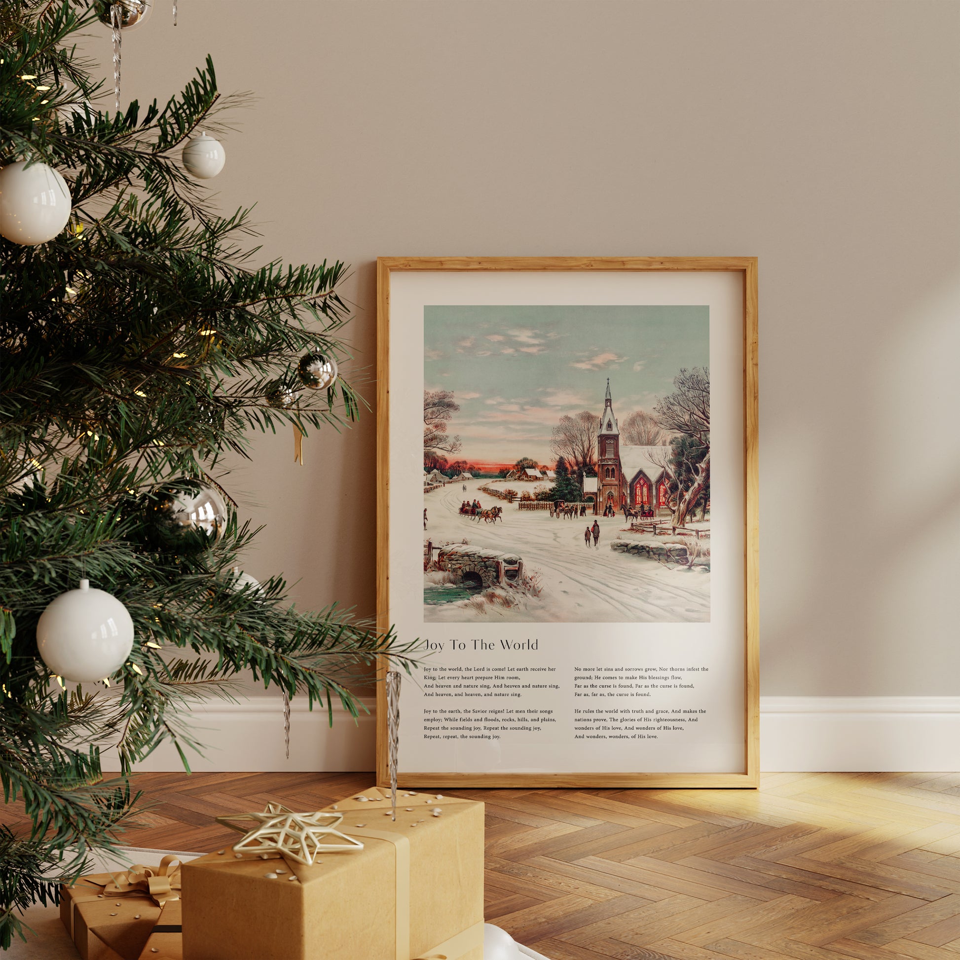 Vintage christmas carol  'Joy To The World' framed print for Christian Christmas Home decor.