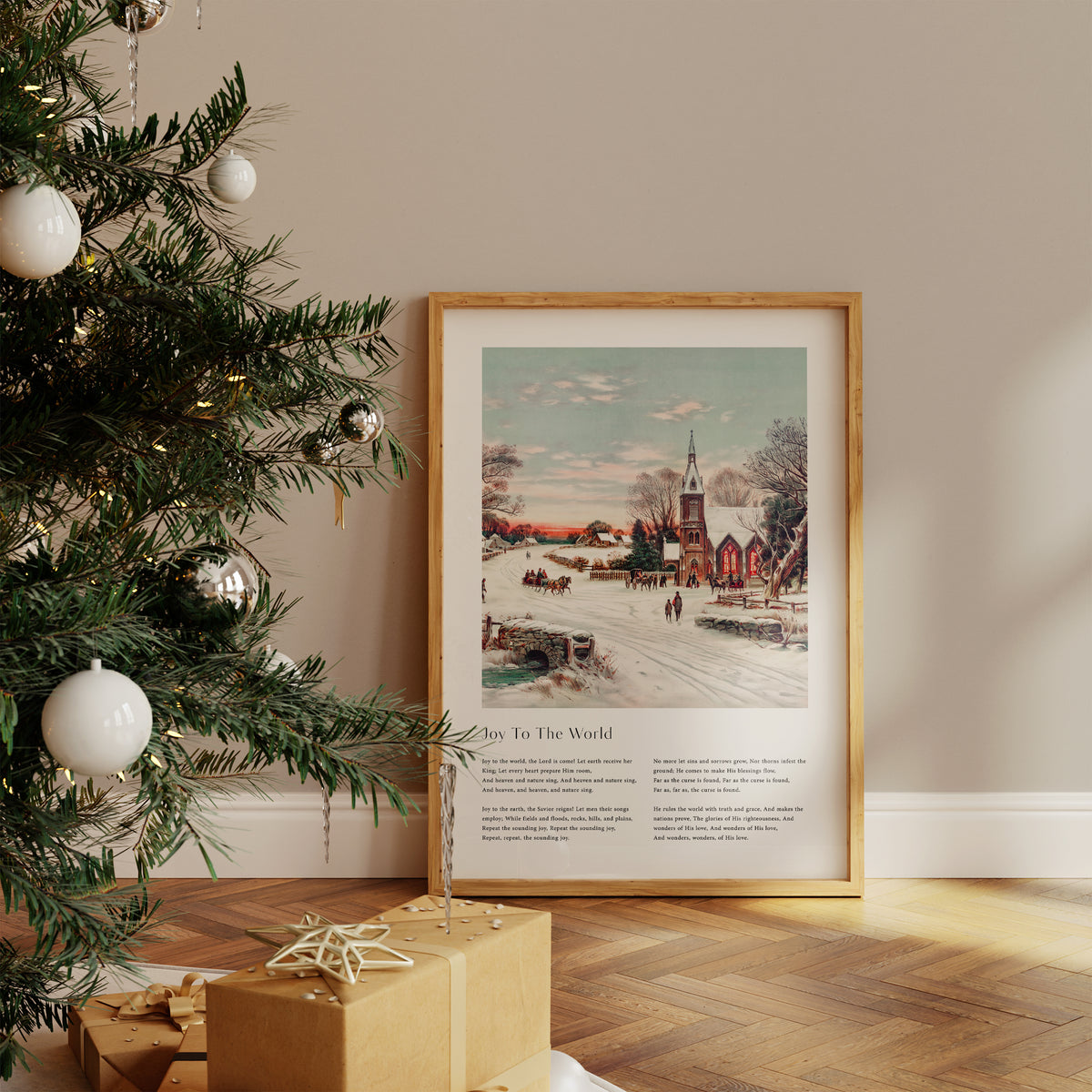 Vintage christmas carol  'Joy To The World' framed print for Christian Christmas Home decor.